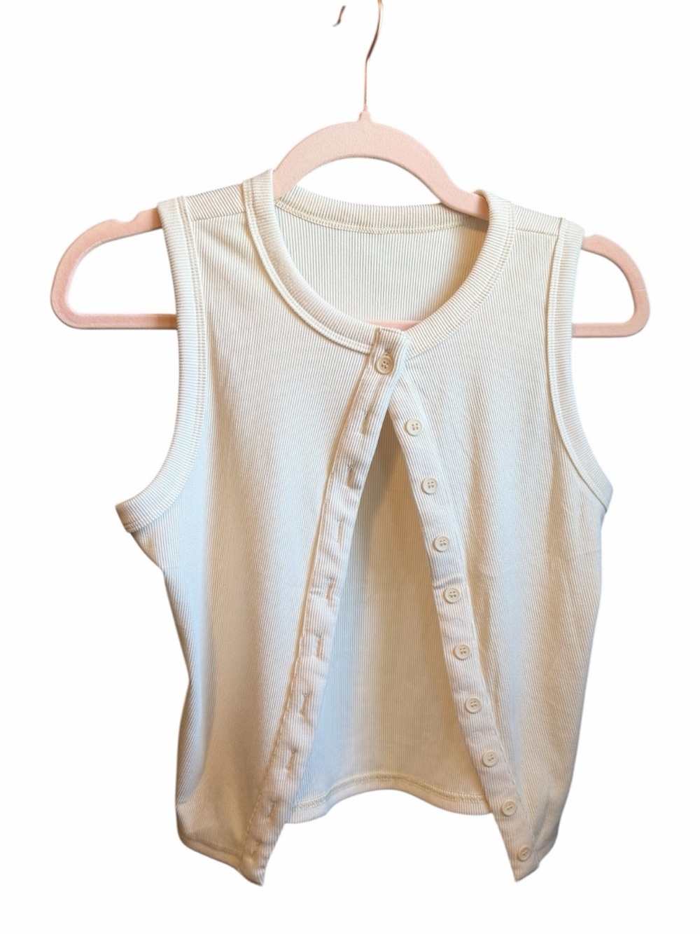 Women's Cream Ribbed Button-Front Tank Top